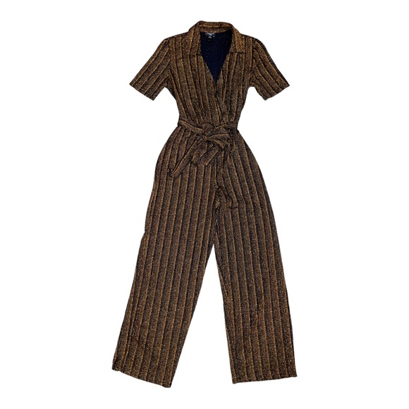 Alexa B Nites Bronze & Black Striped Metallic Jumpsuit Size 4 - Picture 5 of 9